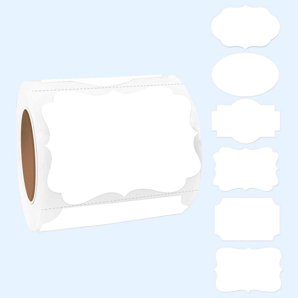 White Labels Stickers, 250PCS 3" x 2" Fancy Shape Stickers Labels for Storage Box or Food Jars Holiday Present Stickers Christmas Gift Tags Stickers