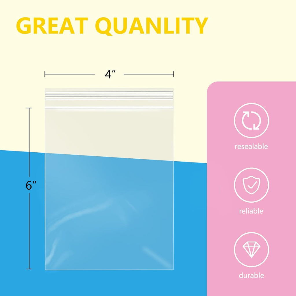 iMailer - 200 Pcs- 4" x 6" Clear Small Zip Bag - Reclosable Zip Plastic Poly Bags 2 Mil with Resealable Lock Seal Zipper for Photo, Jewelry, Bakery, Treats, Party Favors