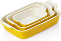 Sweejar Baking Pans Set, Ceramic 9x13 Baking Dish with Handle, Rectangular Casserole Dishes for Oven, Bakeware Sets of 3, Durable Lasagna Pan Deep for Kitchen, Banquet, Wedding Gift(Yellow)