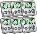 Elegant Digital Kitchen Timer Stainless Steel - Strong Magnetic Back - Kickstand - Loud Alarm - Large Display - Auto Memory - Auto Shut-Off (Charcoal 6-Pack)