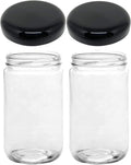 Jarming Collections Mason Jars - 32 oz Glass Storage Jars with Extra Wide Mouth Lids, BPA Free and Food Safe - Set of 2 with 2 Black Dome Plastic Lids