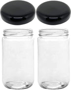 Jarming Collections Mason Jars - 32 oz Glass Storage Jars with Extra Wide Mouth Lids, BPA Free and Food Safe - Set of 2 with 2 Black Dome Plastic Lids