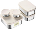 Flexibento - Leak proof Stainless Steel Lunch Box | Lunch Containers with Silicone Lids | Steel Bento Box |Metal lunch Box|1 * 25 OZ+ 2 * 13 OZ + 2 * 2 OZ| Set Of 5 |Vanilla