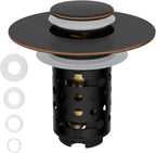 Universal Bathroom Sink Stopper Hair Catcher Upgraded with 2-Layer Detachable Filter Basket, 2PCS 4 in 1 Pop Up Drain Strainer, Anti-Clog, Odor-Block, Fit for 1.1''~2.36'' Sinks, Oil Rubbed Bronze