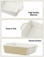Sweejar Ceramic Bakeware Set, Rectangular Baking Dish for Oven Lasagna Pans for Cooking, Kitchen, Cake Dinner, Banquet and Daily Use, 11.8 x 7.8 x 2.76 Inches of Casserole Dishes (Yellow)