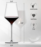 Red Wine Glasses Set of 4, Premium Crystal Wine Glasses Hand Blown,15 oz,Thin Rim,Long Stem,Perfect for Red or White,Daily Use,Unique Wedding Anniversary or Birthday Gift
