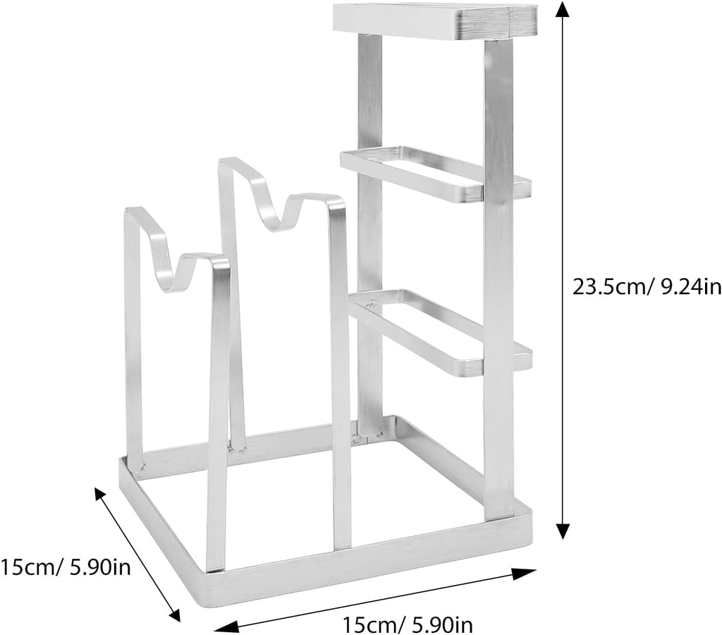 Stainless Steel Pot Lid Stand and Chopping Board Rack for Kitchen Countertop Organization, Knife Storage Block, Space-Saving Cooking Accessory