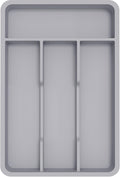 Lifewit Silverware Tray, Cutlery Drawer Organizer Storage for Kitchen, Plastic Flatware Utensil Holder Divider for Spoons Forks Knives Tableware, 4 Compartment, Gray