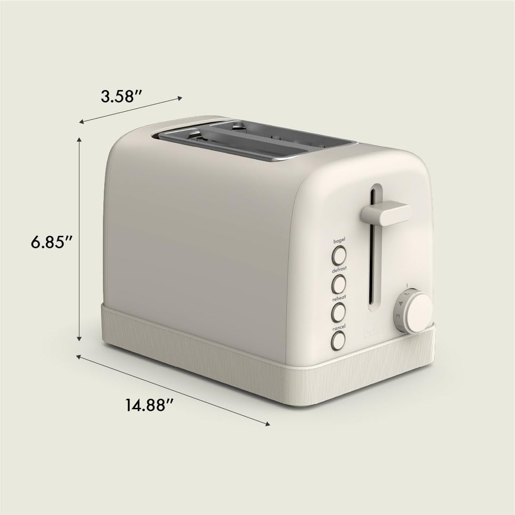bella 2 Slice Toaster, 6 Setting Shade Control w Reheat, Cancel, Bagel & Defrost Buttons, Removable Crumb Tray, Anti Jam & Auto Shutoff, Auto Centering Guides & Cord Wrap, 900 Watt, Oatmilk