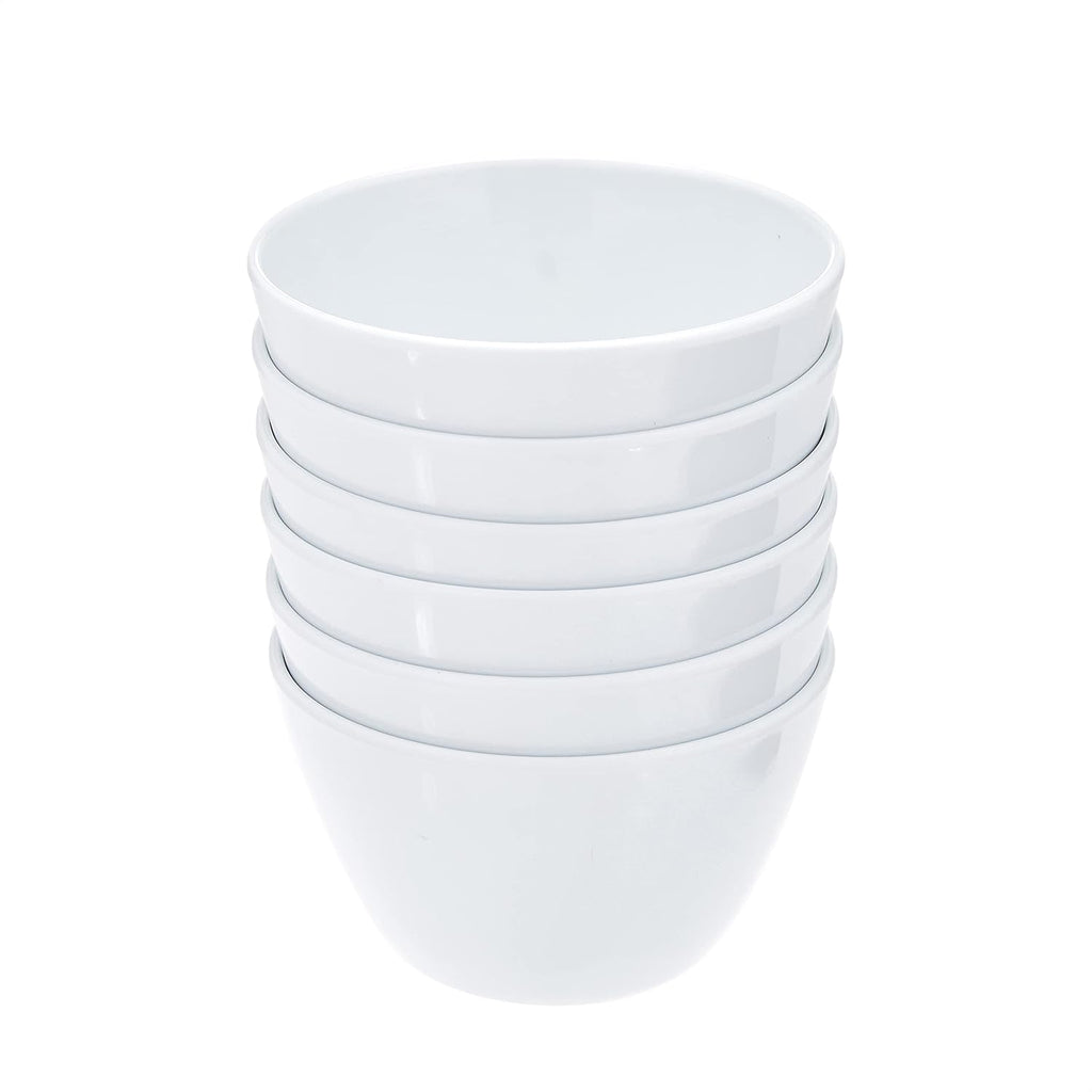 Amazon Basics Round Melamine Bowl, 8 oz, White, 6 Piece Set (Previously AmazonCommercial brand)