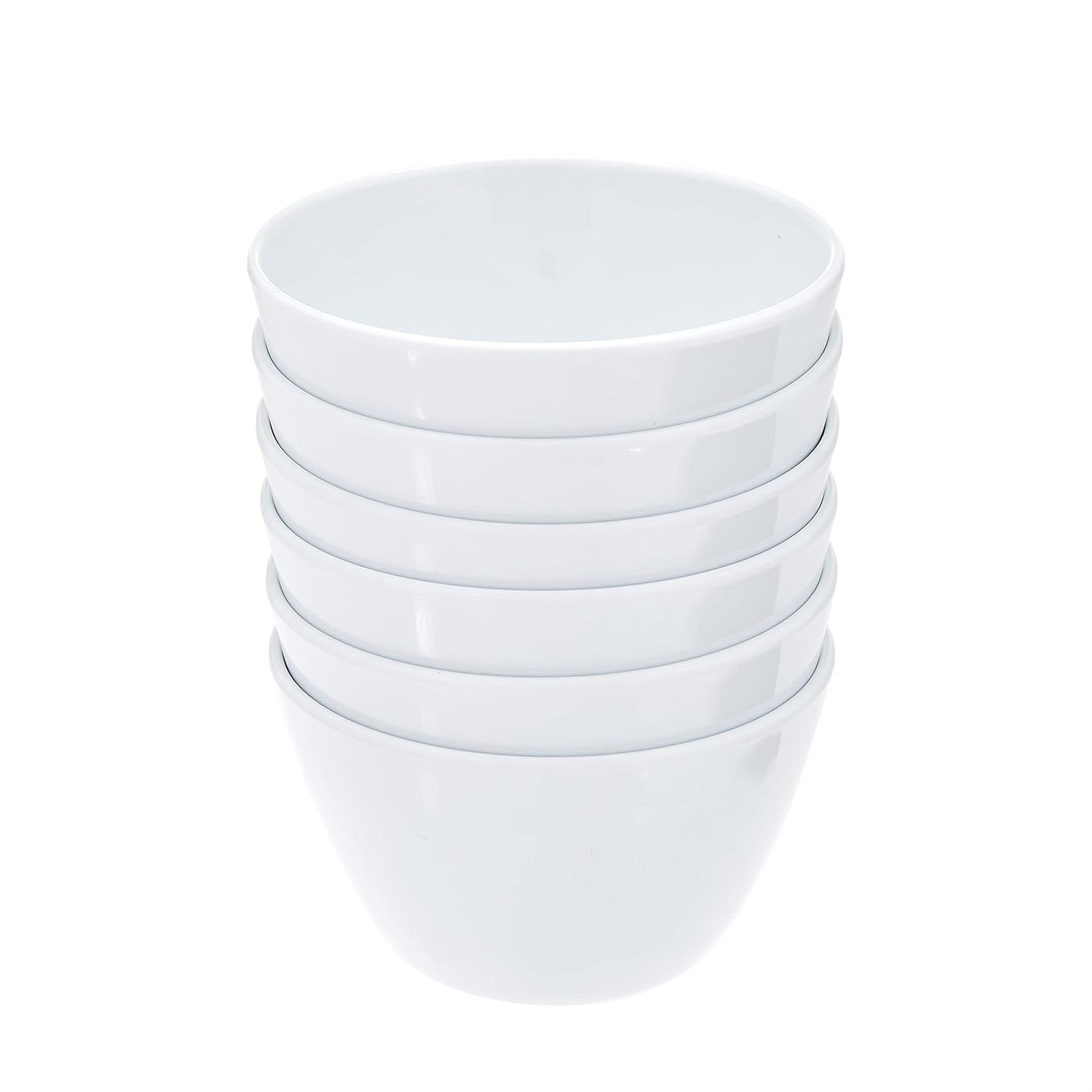 Amazon Basics Round Melamine Bowl, 8 oz, White, 6 Piece Set (Previously AmazonCommercial brand)