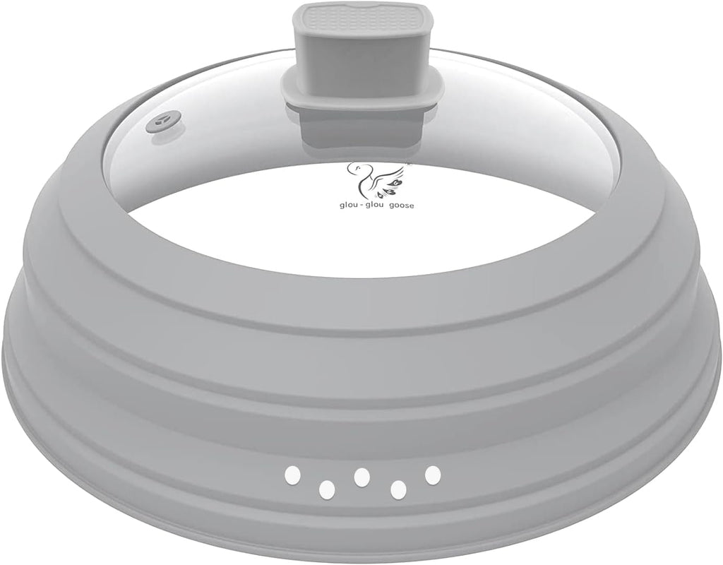 Microwave Splatter Cover Glass Cover Guard Lid with Collapsible Silicone for Food Pot Plate Cover 11.8 inch Light Grey