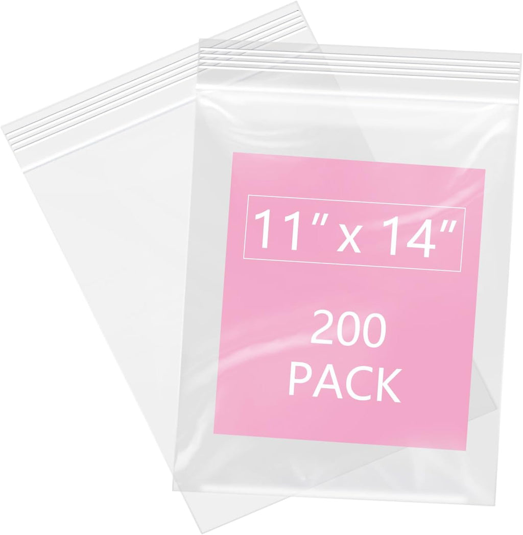 iMailer - 200 Pcs- 11" x 14" Reclosable Plastic Zip Poly Bags- Clear Zip Bag for Prints, Photos, Documents, Clothing, T-Shirt
