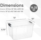 Superio Clear Storage Boxes with Lids, 14.25 Quart Plastic Container Bins for Organizing, Stackable Crates, BPA Free, Non Toxic, Odor Free, Organizers for Home, Office and Dorm, 4 Pack