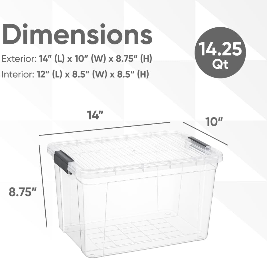 Superio Storage Bins with Lids, Clear Plastic Containers for Organizing, Stackable Totes, BPA Free, Odor Free, Organizer Boxes for Home, and Dorm (2 Pack, 14.25 Qt)
