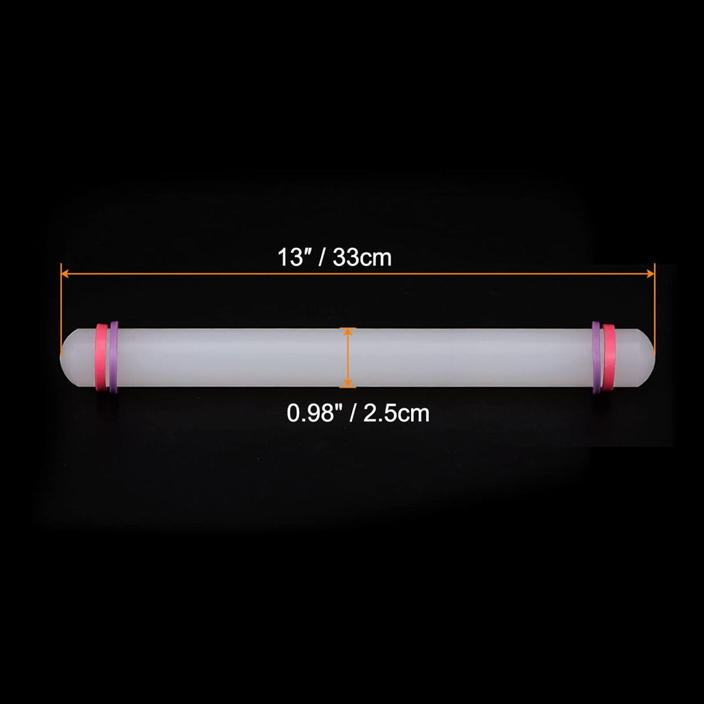 HARFINGTON 2pcs Fondant Rolling Pin 13 Inch x 0.98 Inch Adjustable Guide Rings Non-Stick PP Plastic Fondant Roller Dough Roller Kitchen Decorating Tools for Cookie Pastry Pizza Clay