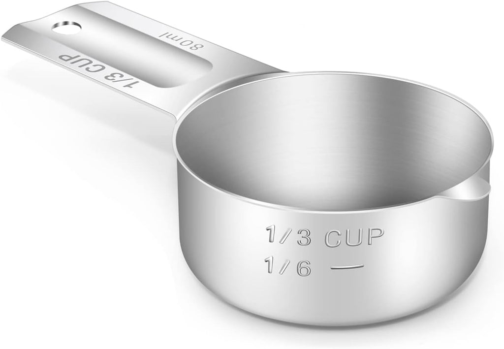 1PCS 1/3Cup (80ml, 2.7oz) Single Measuring Cup, Stainless Steel Measure Scoop, Metric and US Measurement, Dishwasher Safe