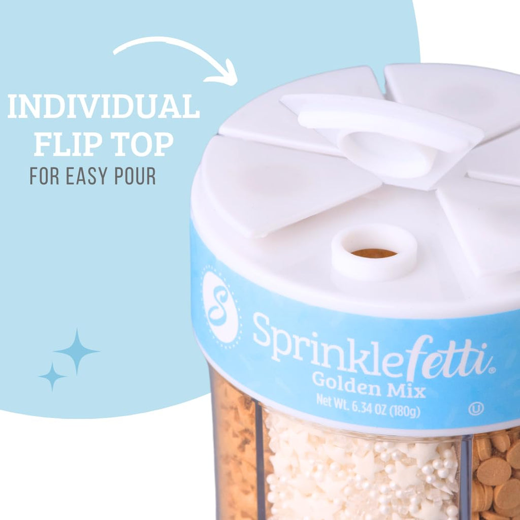 Sweets Indeed Sprinkles 6 Cell Edible Sprinkle Mix Jimmies Perfect for Cake Decorations Baking Ice Cream Cookies Cupcake Topper (Gold)