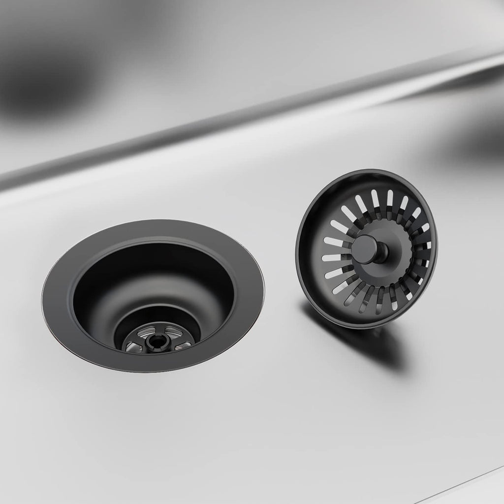 KONE Sink Drain Assembly, Kitchen Sink Drain Strainer Kit with Removable Strainer Basket Stopper, Universal fit USA Home/Commercial 3-1/2 Inch Standard Sink Drain Hole (Matte Black)