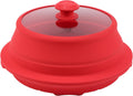 Microwave Splatter Silicone Cover Collapsible Steamer, Vented Multifunction Splash Lid with Glass Dish Bowl Plate for Food Cooking Bacon Maker, Dishwasher Safe BPA-Free 10.5 inch Cookware Set