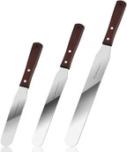 Straight Cake Icing Spatula set of 3 Professional Stainless Steel Cake Decorating Frosting Spatulas, 6"-8"-10" Flexible Resistant Blade, Wooden Handle for Easy Grip