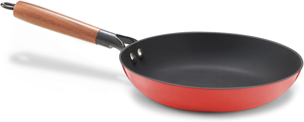 KITESSENSU Titanium Non Stick Frying Pan 8' - Deep Enameled Cast Iron Skillet - Cast Iron Pan for Compatible With All Stovetops - Gradual Burgundy Red
