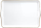 Spsyrine White Decorative Serving Tray with Handles, Elegant Plastic Coffee Table Tray for Ottoman, Living Room, Home Decor