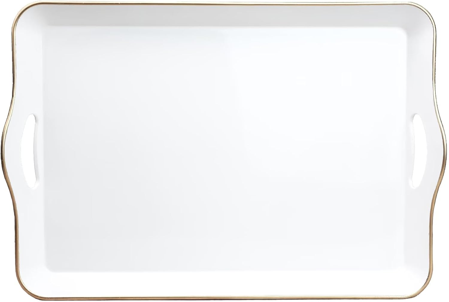Spsyrine White Decorative Serving Tray with Handles, Elegant Plastic Coffee Table Tray for Ottoman, Living Room, Home Decor
