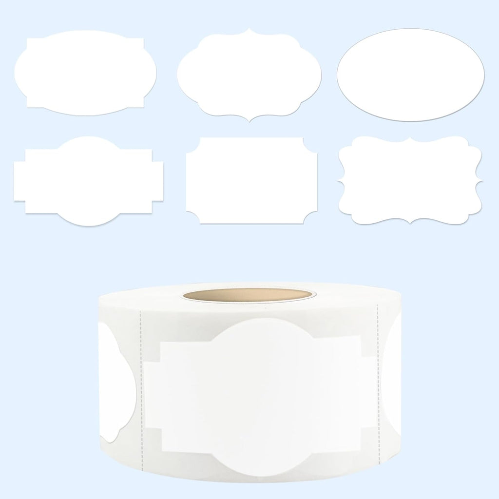 350 PCS Gift Tags Stickers Name Labels Stickers,2" x 1.2" Fancy Shape Stickers Self-Adhesive Handmade Bottle All-Purpose Jar Labels for Presents Cosmetic Decoration Jars Food Craft (White)