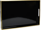 Spsyrine Black Decorative Serving Tray with Handles, Elegant Plastic Coffee Table Tray for Ottoman, Living Room, Home Decor 15.6" X 10.2"