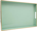 Spsyrine Green Decorative Serving Tray with Handles, Elegant Plastic Coffee Table Tray for Ottoman, Living Room, Home Decor 15.6" X 10.2"