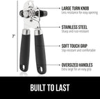 GORILLA GRIP Heavy Duty Stainless Steel Smooth Edge Manual Can Opener and Bottle Openers, Soft Comfortable Handle, Oversized Handheld Turn Knob, US Designed Multifunctional Kitchen Tool, Black