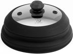 Microwave Splatter Cover Vented Glass Splatter Guard Lid with Collapsible Silicone for Food as Pot Cover 11.8 inch Large Plate for 6 7 8 9 10 11 inch Plate Bowl Black