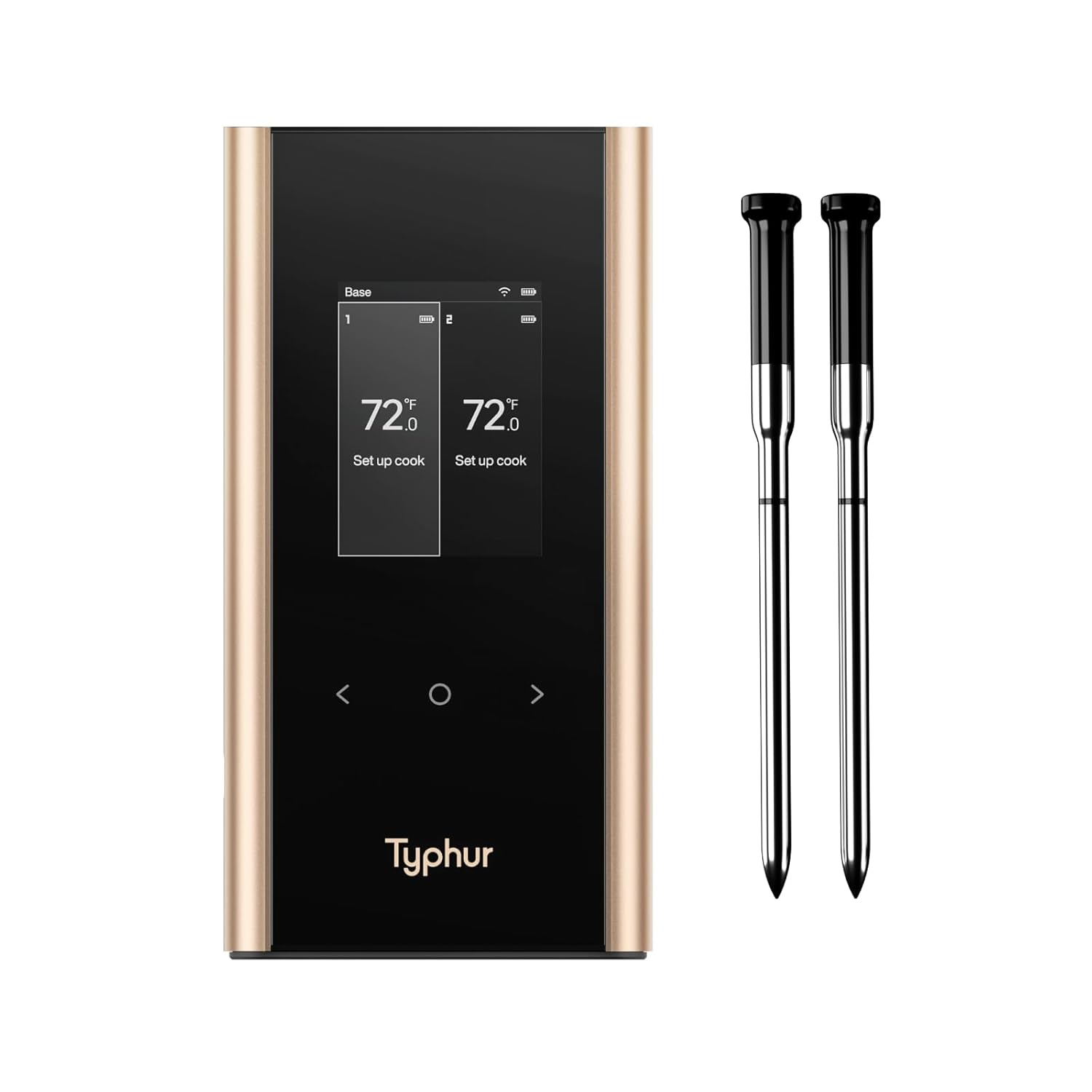 Sync Gold Wireless WiFi Meat Thermometer, 2 Slim Probes, 6 Sensors, 10x Stronger Signal, ±0.5℉ Accuracy, Smart Base Direct Setup, Reliable Reading Through Kamado Grill, BBQ, Oven, Smoker, Air Fryer