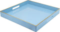 Spsyrine Light Blue Decorative Tray for Living Room, Square Modern Plastic Coffee Serving Table Tray for Ottoman Bathroom Kitchen, 13"*13".