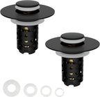 Universal Bathroom Sink Stopper Hair Catcher Upgraded with 2-Layer Detachable Filter Basket, 4 in 1 Pop Up Drain Strainer, Anti-Clog, Odor-Block, Fit for 1.1''~2.36'' Sinks, 2PCS, Matteblack
