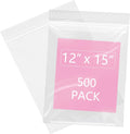iMailer - 500 Pcs- 12" x 15" Large Plastic Zip Poly Bags- Clear Zip Storage Bag for Clothing, T-Shirts, Pants