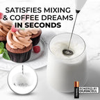 Zulay Kitchen Powerful Milk Frother Wand With 4 AA Duracell Batteries - Ultra Fast Handheld Drink Mixer - Electric Whisk Foam Maker for Coffee, Lattes, Cappuccino, Matcha & Creamer -