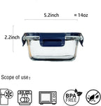Square Glass Food Storage Containers With Lids，2 Cup Square Glass Containers With Lids, Small Food Containers, 16 oz Leak-proof lunch Bowls, Dishwasher Microwave Freezer Safe -(Dark Blue)