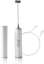 Joe’y High-Grade Milk Frother, USB-Powered Handheld Whisk for Coffee, Lattes, Matcha, Hot Chocolate, Dual-Speed Stainless Steel Frothing Wand with Travel Case, Double-Whisk, White