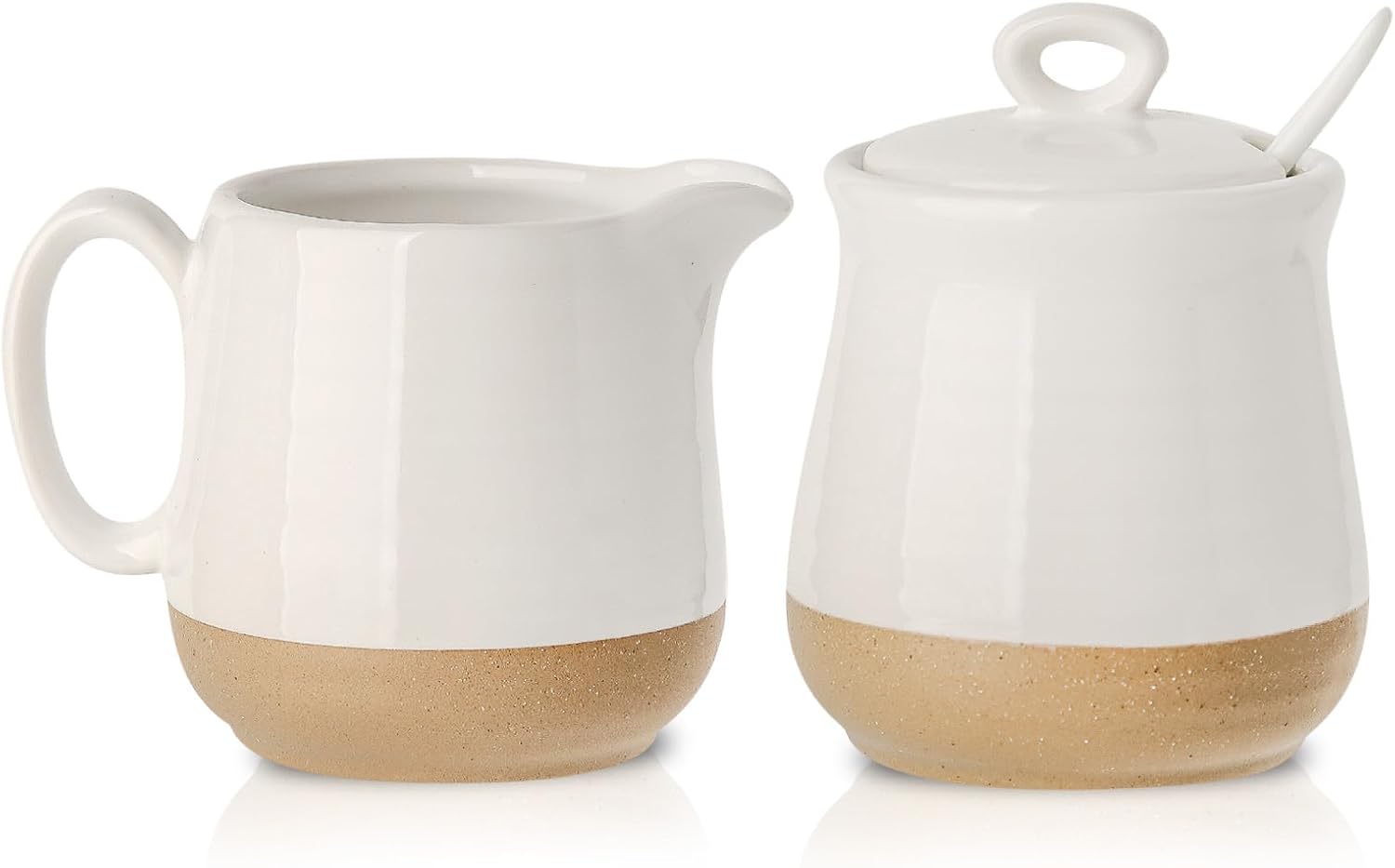 Hasense Ceramic Sugar and Creamer Set, Sugar Bowl with Lid and Spoon, Cream Pitcher, Cute Coffee Serving Set for Wedding Gift and Home Decor, Dishwasher Safe, White