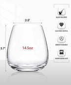 LUNA & MANTHA Stemless Wine Glasses Set of 6, 14.5oz Red White Wine Glass,Premium Hand Blown Crystal Glasses for Daily Use and Special Days, Perfect Gifts for Men and Women