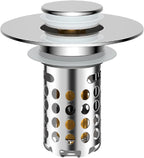 Upgraded Bathroom Sink Stopper Drain Strainer for 1.1-1.45 Inch,Universal Pop Up Stopper with Removable Stainless Steel Filter Basket Hair Catcher,Brass Bounce Core for US Universal