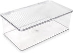 Isaac Jacobs Medium Stackable Organizer Bin (10.75”x6.5”x3.7”) w/ Hinged Lid, Clear Storage Box, Home, Office, School, Fridge, Bathroom, Kitchen, Pantry Container, BPA-Free, Food Safe (Medium, Clear)