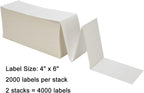 2 Stacks Fanfold 4" x 6" Direct Thermal Labels, 2000 Labels Per Stack, White Perforated, Permanent-Adhesive, Compatible with Zebra, Rollo and Most Thermal Label Printer