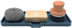 Happitasa Silicone Soap Dish Tray and Sponge Holder with Drain Chute | Bathroom and Kitchen Sink Organizer Caddy (Smoky Blue, 12"x4", 7.4 Ounces)