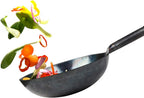 臻三环 ZhenSanHuan Chinese Hand Hammered Iron Woks and Stir Fry Pans, Non-stick, No Coating, Carbon Steel Pow (34CM, BlueBlack Seasoned with help handle)