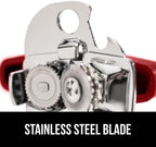 GORILLA GRIP Heavy Duty Stainless Steel Smooth Edge Manual Can Opener and Bottle Openers, Soft Comfortable Handle, Oversized Handheld Turn Knob, US Designed Multifunctional Kitchen Tool, Red