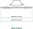 12 IN Glass Lid with Stainless Steel Handle for Frying Pan, Tempered Replacement Cover Compatible for Skillets, Round Cast Iron, Cast Aluminium, Stainless Steel Pans & Pots (297mm-312mm)