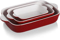 Sweejar Casserole Dishes for Oven, Ceramic Bakeware Set of 3, Lasagna Pan Deep with Handle, Rectangular Baking Pan Set, 9x13 Baking Dish for Cooking, Banquet and Daily Use (Red)